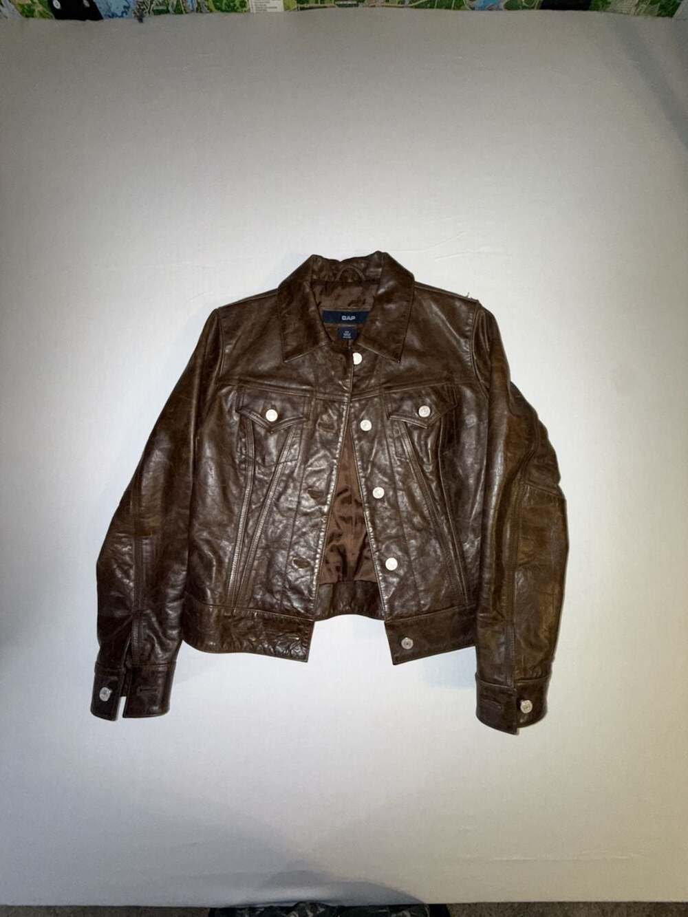 Gap Vintage Genuine Brown Leather Trucker Jacket